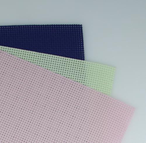Image of KCS 3 pc of 15 inch x 18 inch(38cmx45cm) Counted Cross Stitch Cotton Aida Cloth Needlework Rolled Fabric Box,11CT,Royal Blue+Light Green+Pink