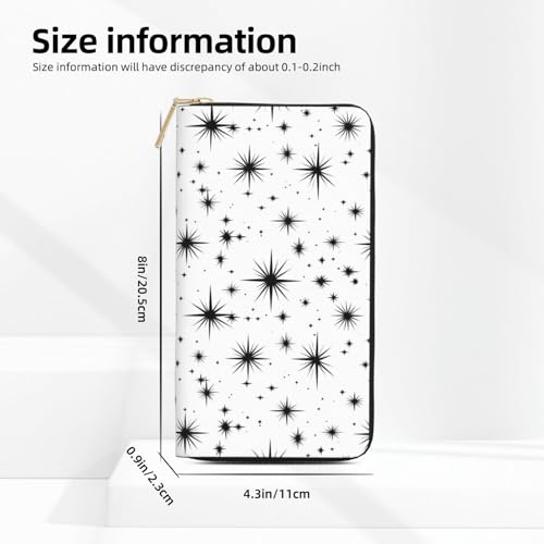 Cool Black Star Print Wallet Women Men, Long PU Leather Wallets for Women, Cute Womens Travel Wallet Purse Pouch with Zipper Pocket3