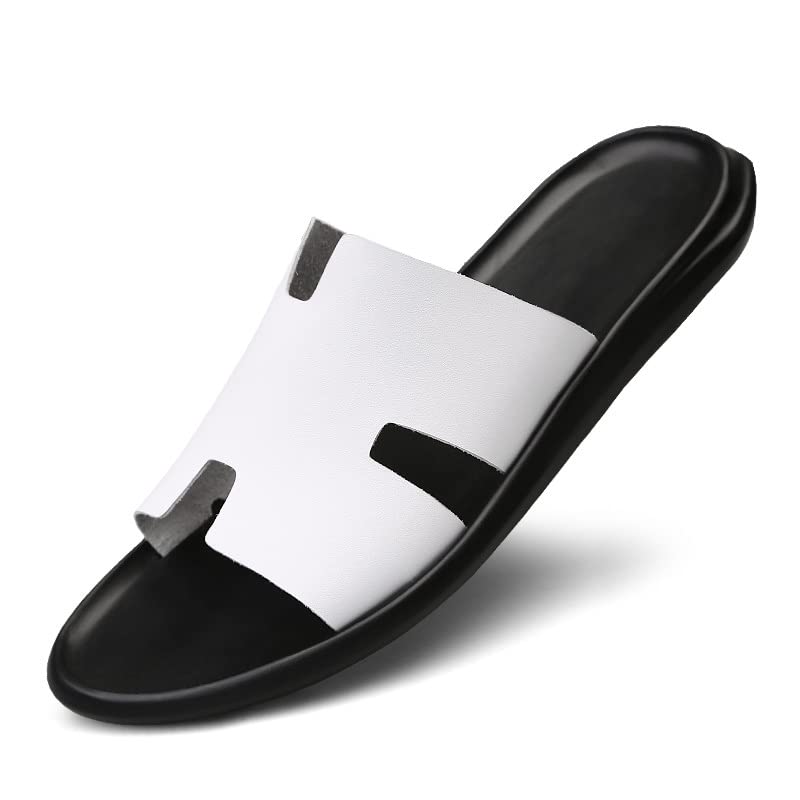 Big Size Genuine Leather Men Sandals Cowhide Summer Sandals Quality Men Slippers Casual Outdoor Beach Shoes(Black,10)2