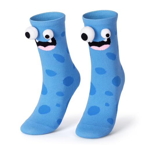 Crazy Socks for Kids - Silly Wacky Funny White Elephant Gifts Stockings Monster Toddler Socks with 3D Eyes for Kids (Blue Monster)