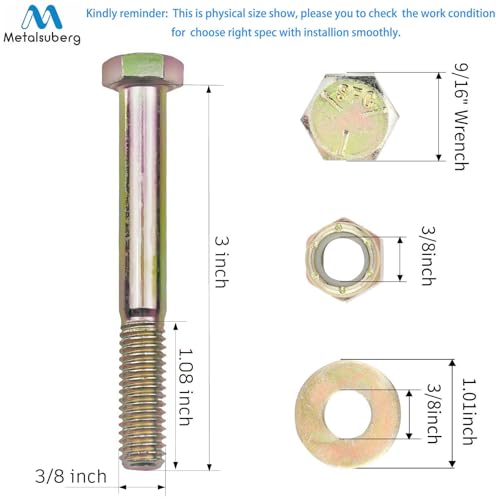 Image of 3 /8 inch x 3 inch Hex Head Bolt by Color Galvanization with Ny lon Lock nut and Large Size Washer Assortment Kit,Alloy Steel,Grade 5.(8pcs Pack),by Metalsuberg.