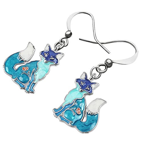 Alloy Cartoon Fox Earrings Enamel Drop Dangle Fashion Jewelry For Women Girls Anime Charm Gift (Blue) #TOP2