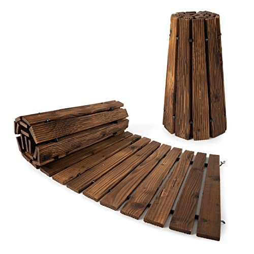 FURNDOOR Roll-Out Garden Pathway Curved - 7 FT Outdoor Walkway with Non-Slip Surface Rustic Path Decorative Boardwalk for Outdoor Patio, Garden Rustic Brown