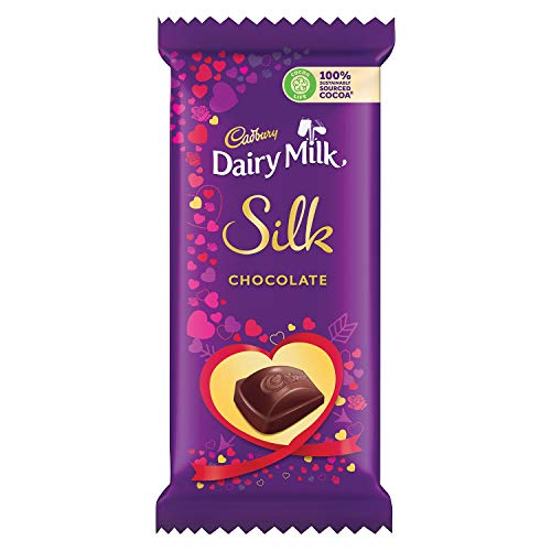 Image of Cadbury Dairy Milk Silk Roasted Almonds Chocolate Bar, 143g (Pack of 3) & Cadbury Dairy Milk Silk Valentine Chocolate Bar, 5 x 60 g