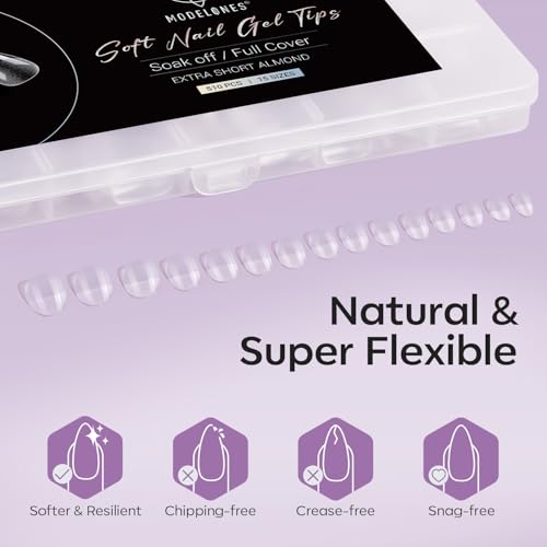 Image of Modelones Extra Short Almond Fake Nail Tips - 510Pcs Gel Tips Pre-shaped Half Matte Full Cover Clear Acrylic Gel Kit False Press on Nails for Extension DIY Salon 15Sizes