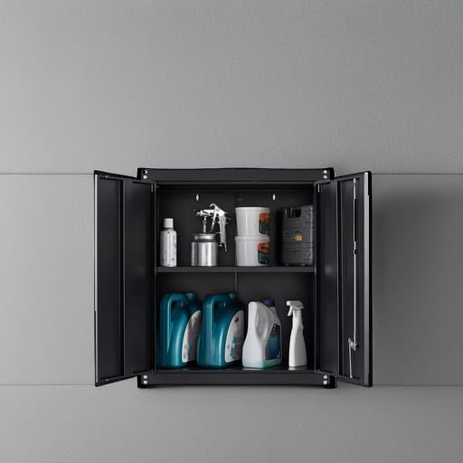 GREATMEET Metalen Wandkast Met Slot - Garagekast 66x35x71 Cm - Verstelbare Plank - Zwart - Ideaal Voor Garage, Werkplaats & Opbergen