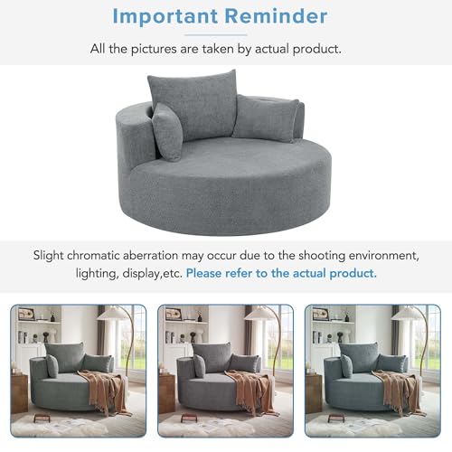 Sillón giratorio redondo tapizado gris chenille miniatura 5