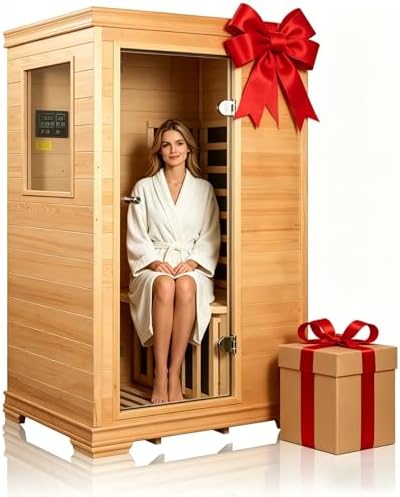 1 Person Small Infrared Sauna, Low EMF Indoor Home Sauna with Sto...