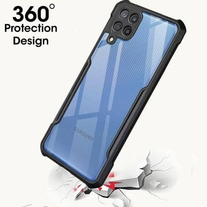 Image of A rtistque Hard Transparent Acrylic Armor Clear Back Cover Case for Samsung Galaxy M32 4G Anti-Drop Shockproof TPU Edge - Black