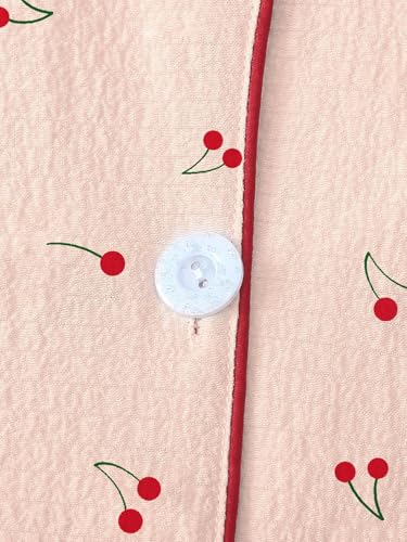 Image of Remidoo Cherry Pajamas for Women Short Sleeve Button Down 2 Piece Pajama Set Sleepwear Pink X-Small