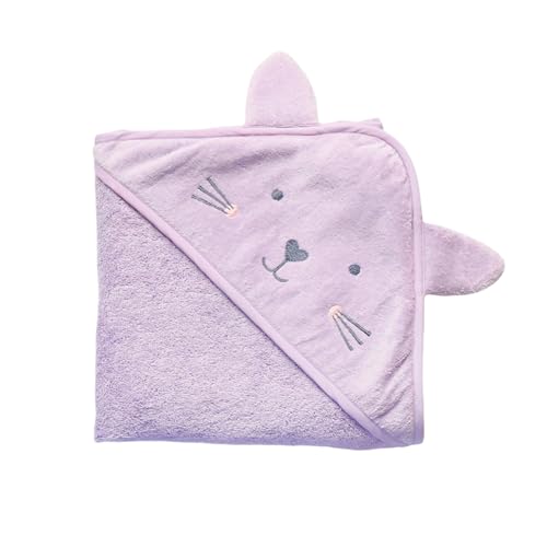 Image of Masilo 100% Cotton Hooded Towel /Ideal for Babies 0-18months / Luxurious and Super Absorbent Baby Towel /Infant to Toddler Wrap Towel with Hood /Soft, Lightweight and Breathable /Kitten /Purple