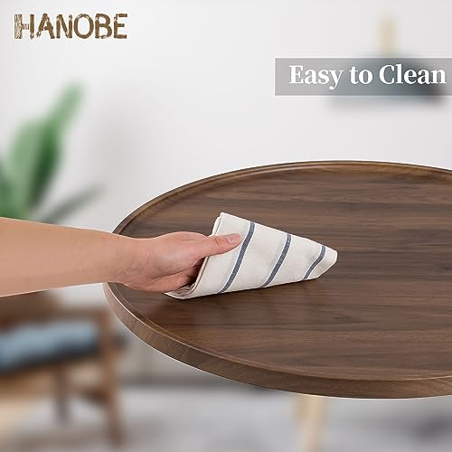 Hanobe Large Ottoman Serving Tray: Round Walnut Veneer Wooden Decorative Coffee Table Tray Rustic Circle Big Charcuterie Board Farmhouse Home Decor for Living Room 45cm - Image 4