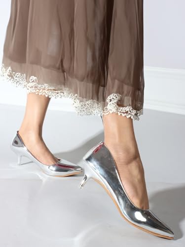 Image of Carlton London Women's Metallic Pointed Toe Kitten Heel Pumps