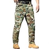 Hose Herren Outdoor Leichte Cargohose Einfarbig Wanderhose Arbeitshosen Slim Fit Sporthose Jogginghose Locker Freizeithose mit Gummizug Männer Cargo Hosen mit Reisverschluss(D01 Camouflage,XL)