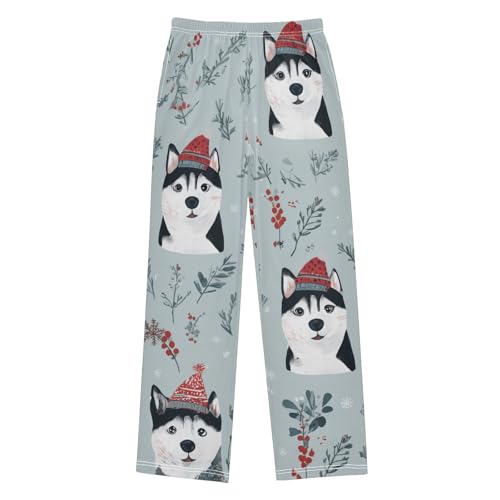Husky Spruce Branch Boys Long Pants Soft Trousers Elastic Waist Kids Lounge Bottoms with Pockets S-XL