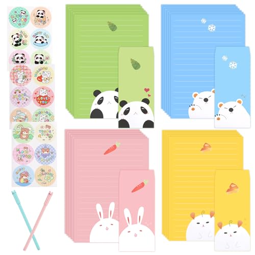 Candcamp 41 Pcs Letter Writing Set with 24 Writing Paper 12 Envelopes 2 Cute Pen and 3 Set of Cute Sealing Stickers for Letters Poetry Invitations Greeting Cards & Thank You Letters