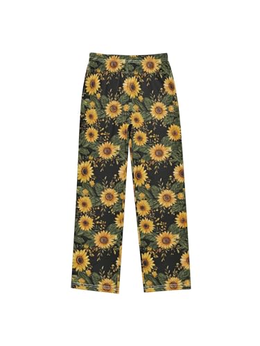 ZZKKO Yellow Sunflower and Black Background Boys Pants for Kids Jogger Pants with Pockets S