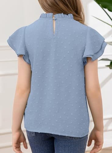 Image of bilbean Girls Elegant Polked Swiss Dot Long Sleeve Shirts Tops 6-15 Years