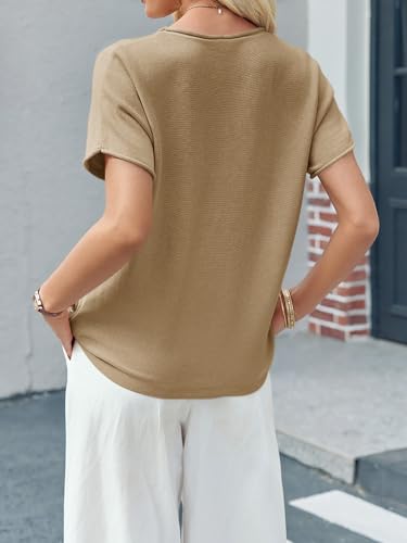 Image of Saodimallsu Women's Short Sleeve Lightweight Casual Crewneck Loose Fit Knit T-Shirt