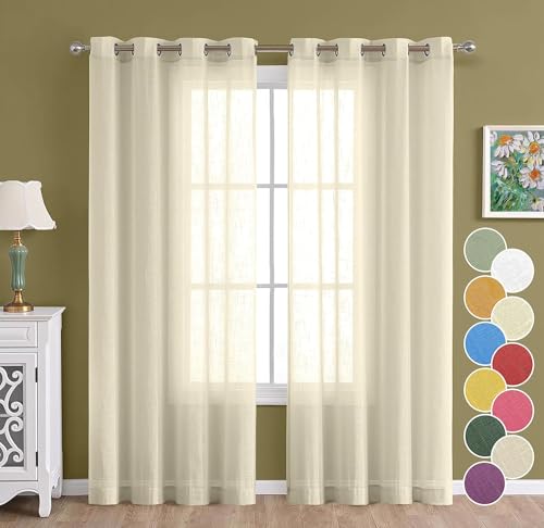 Image of Plain Cotton Linen Sheer Curtains for Window, Balcony, Living Room (5 feet Long, Off White, Set of 2 Pieces)