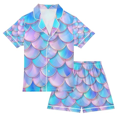 senya Scales Colorful A Satin Summer Pajama Sets Silk Short Sleeve Button Down Sleepwear