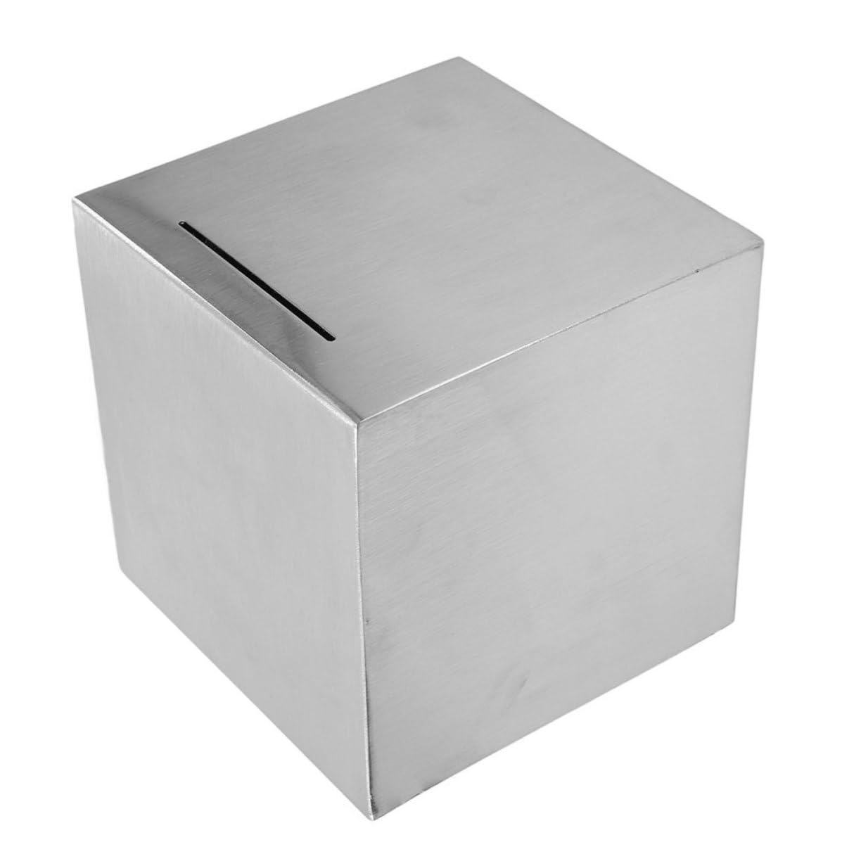 Tirelire en acier inoxydable 20x20x20 cm, boîte à économies non ouvrable pour bureau et collecte de dons, coffre-fort métallique argenté pour adultes