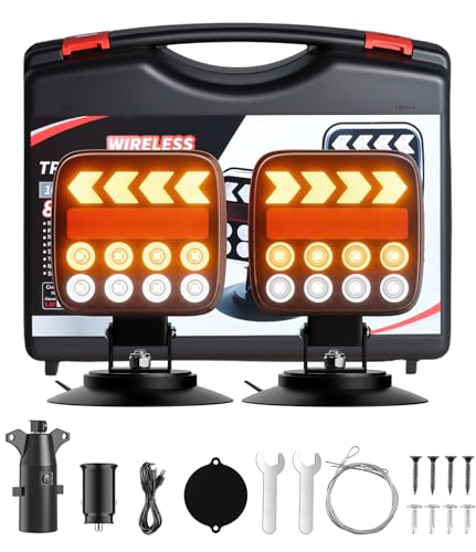 Image of Wireless Trailer Lights, Upgraded Adjustable USB-C Magnetic Wireless Tail Lights with Warning Light Button, Portable Waterproof LED Trailer Light Kit for Towing Truck, RV, Camper, Caravan
