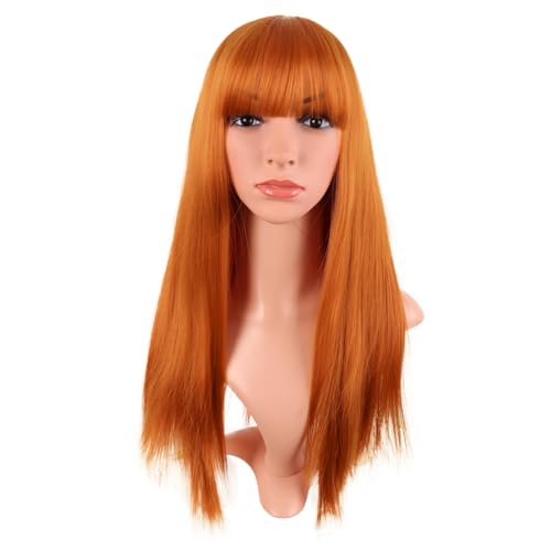 MapofBeauty 22 Zoll/56 cm Frauen Lange Gerade Flache Pony Kunsthaar Hitzebeständiges Faserhaar für Party Cosplay Perücke (Hell Orange)