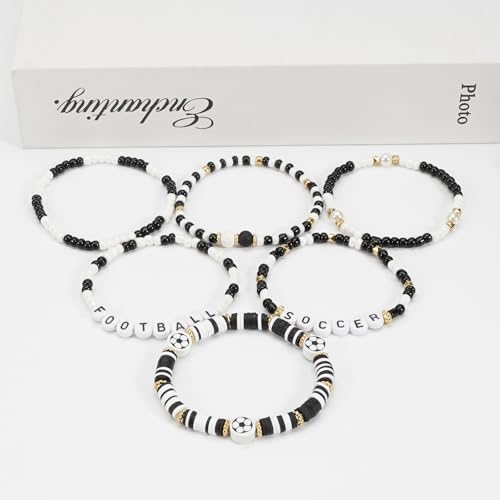 Image of Football Baseball Soccer Beaded Bracelets for Women Stackable Game Day Sports Theme Bracelet