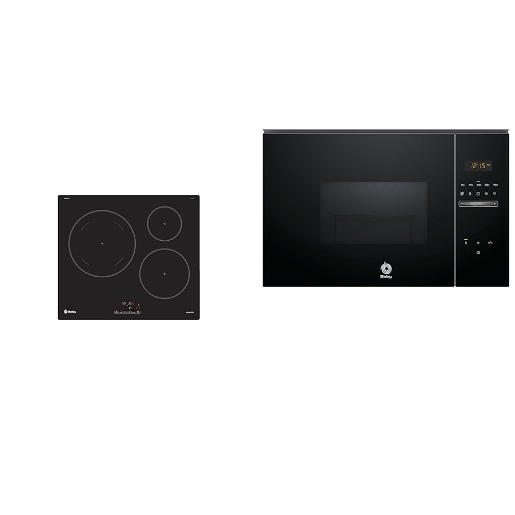 Balay 3EB865ERS - Placa de inducción, 3 zonas, Gran zona 28 cm, Sin bisel, Negro &, 3CG5175N2, Microondas Integrable, Grill, 54.9P x 55W x 38.2H, 25 l, 1450W