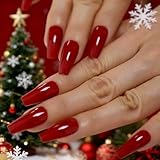 Gorgeous Red Press on Ballet False Nails Long Ruby-red Coffin Ballerina UV Fingersnails Free Adhesive Tapes 24pcs/set