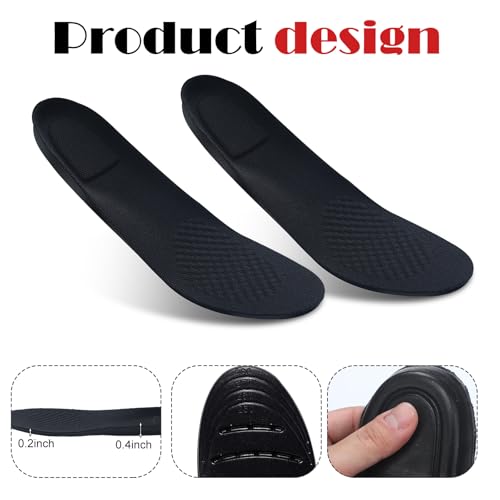 Image of Geyoga 0.4 Inch 4 Pcs Left Full Length Insoles Balancer Leg Length Discrepancy Insoles and Additional Cushion Pad, Heel Lift for Leg Length Discrepancy, Black