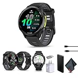 Garmin Forerunner 970 Running Smartwatch, GPS Fitness Smart Watch for Men and Women, Carbon Gray DLC Titanium with Black Case and Black/Translucent Whitestone Band​ Bundle with P-Bank + More
