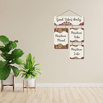 Artvibes Good Vibes Only Decorative Wall Art MDF Wooden Wall Hanging for Living Room | Bedroom | Home Decor | Office | Gift | Quotes Items House Decoration | Modern Art (WH_6510N)