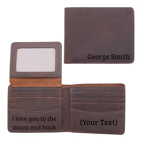 Personalized Leather Wallet, Custom Wallets for Men - Great Gift for Him, Dad, Husband, Anniversary, Groomsman - Top Grain Wallet for Son, Grandpa, Boyfriend, Wedding
