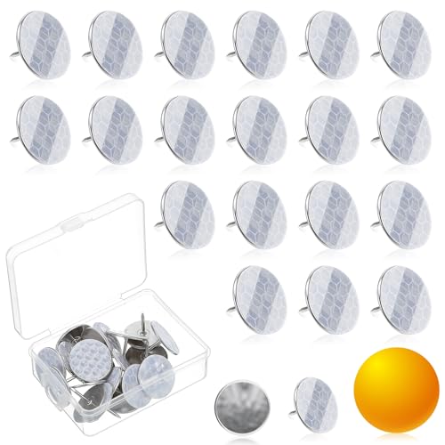 Lemecima 100 pcs Large Reflective Marking Trail Tacks Glow Bright Eyes Trail Markers Tacks Reflective Thumb Mark for Hunting Hiking Camping Tree Stand