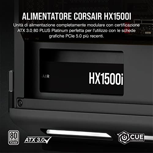 HX1500i Interamente Modulare Ultra-Silenzioso Alimentatore - Compatibilità con Standard ATX 3.1 e PCIe 5.1 - Ventola con Cuscinetto Fluidodinamico - CORSAIR iCUE - 80 PLUS Platinum - Nero - Alimentatore - Immagine 1