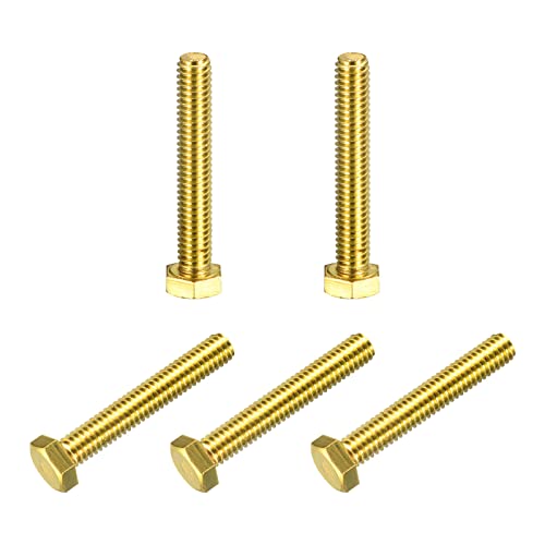 Image of uxcell Brass Hex Bolts, 5 /16-18x2 5pcs Fully Thread Grade 4.8 Solid Brass Hexagon Head Bolt Machine Screws for Machinery