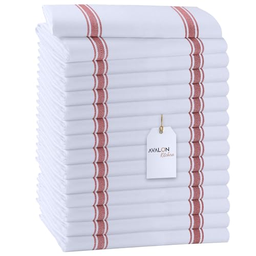 Dish Towels 15 Pack Red Stripe 100% Cotton Kitchen Towel 15x25 Inch Tea Towels, Dish Cloths for Washing Dishes, Kitchen Rags for Drying Dishes