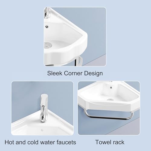 Conjunto de muebles de baño suspendidos con lavabo pequeño de esquina de 43cm y grifo 8
