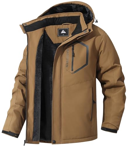 Image of Men's Mountain Ski Jacket Winter Snow Coats Waterproof Warm Fleece Lining Jacket Parka with Hooded