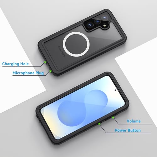 Image of Lanhiem Magnetic for Samsung Galaxy S25 Phone Case, IP68 Waterproof Dustproof, Built-in Screen Protector, Rugged Full Body Shockproof Protective Cover for Galaxy S25 5G 6.2 Inch, Black