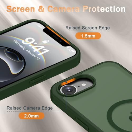 Image of YENAPOON for iPhone 17e Case, iPhone 16e Case, Matte Magnetic Phone Cover [with 1 Screen Protector] [Support for MagSafe] [Shockproof Military Grade Protection] Translucent Frosted Back, Sage Green