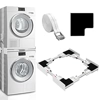 Kiss Core Neues Verbindungsrahmen für Waschmaschinen/Trockner, universal Zwischenbaurahmen Waschmaschine Trockner mit Ratschenseil Weiß, 46-66cm