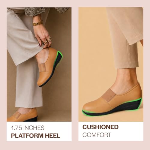 Image of FAUSTO Women Classic Formal Slip On Shoes | Platform Heel Shoe for Office Meeting Events | Easy Pull On Shoes with All Day Comfort