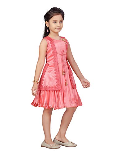 Image of MUHURATAM Girl's Silk Fit and Flare Knee-Length Dress