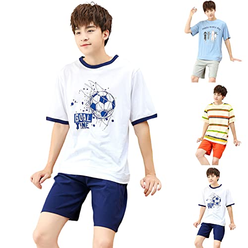 Teen Boys Short Sleeve Cotton 𝐏a𝐣ama Set Crewneck Top and Wide Leg Shorts 𝐏a𝐣amas 2 Piece 𝐏𝐉𝘀 Summer 𝐋oun𝐠ewear4