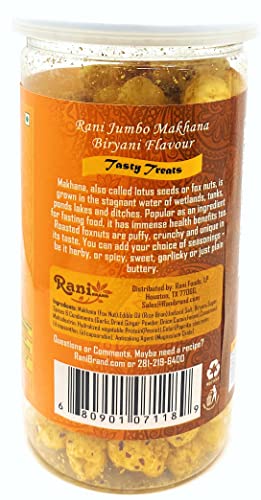 Image of Rani Jumbo Phool Makhana (Fox Nut /Popped Lotus Seed) Biryani Flavor 2.29oz (65g) Vacuum Sealed, Easy Open Top, Resealable Container ~ Indian Tasty Treats | Vegan | NON-GMO | Indian Origin