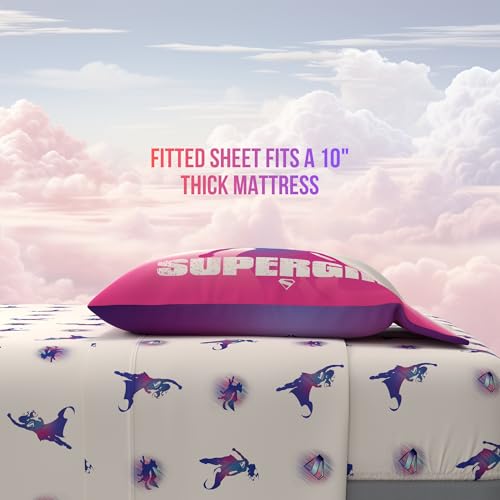 Image of Supergirl Movie Bedding Set, Twin Size, 4-Piece Super Soft Cozy Reversible Comforter & Sheet Set (Officially Licensed Product) by Franco
