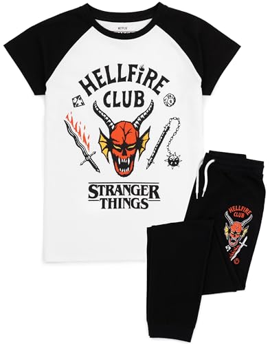 Stranger Things Kids Pyjamas | Unisex Hellfire Club Outfit Eddie Eleven Mike Dustin Max Members T-Shirt Loungepants Co-Ord Pjs Set | Netflix Series Merchandise